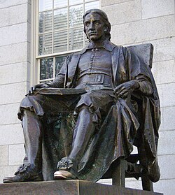 The John Harvard statue in Harvard Yard