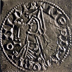 A coin from the reign of Olaf Haraldsson of Norway dated 1023–28.