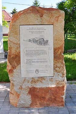 Monument commemorating the 300th anniversary of German settlers in Pesthidegkúti, Budapest, Hungary