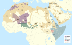 Map showcasing the distribution of the Afroasiatic languages in the horn