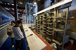 Replica of the Manchester Baby, the world's first electronic stored-program computer, at the Museum of Science and Industry in Manchester, England