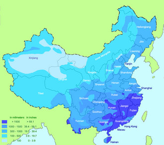 The average annual precipitation in Mainland China