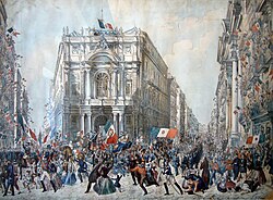 People cheering as Giuseppe Garibaldi enters Naples in 1860