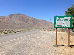 An Oregon border welcome sign at Denio, Nevada