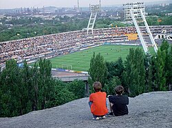 Shakhtar Stadium as seen from tailings (locally terra-cone)