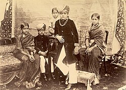An 1895 group photograph of the eleven-year-old Krishnaraja Wadiyar IV, ruler of the princely state of Mysore in South India, with his brothers and sisters. In 1799, his grandfather, then aged five, had been granted dominion of Mysore by Britain and forced into a subsidiary alliance. Britain later directly governed the state between 1831 and 1881.