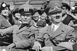 Germany's Führer Adolf Hitler (right) beside Italy's Duce Benito Mussolini (left), 1938