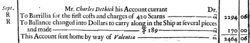 Sample ledger with a sign for dollar from John Collins 1686