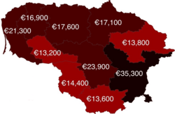 Lithuanian counties by GDP per capita, 2022[148]