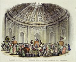 Sale of Estates, Pictures and Slaves in the Rotunda at New Orleans, 1842[63]