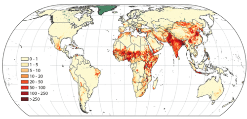 Worldwide distribution of goats in 2015