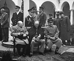 The Big Three (British Prime Minister Winston Churchill, U.S. President Franklin D. Roosevelt and Premier of the Soviet Union Joseph Stalin) at the Yalta Conference, February 1945