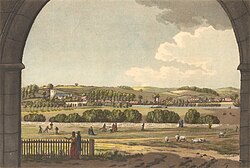 View of Caversham through the inner gateway of Reading Abbey in 1791