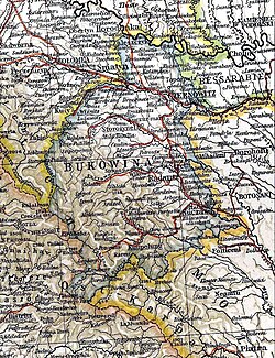 Map of the Austrian crownland of Bukovina at the turn of the 20th century.