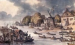 The finish of the Doggett's Coat and Badge. Painting by Thomas Rowlandson.