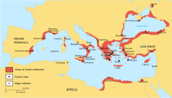 Greek territories and colonies during the Archaic period (750–550 BC)