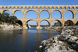 Pont du Gard in France is a Roman aqueduct built in c. 19 BC. It is a World Heritage Site.