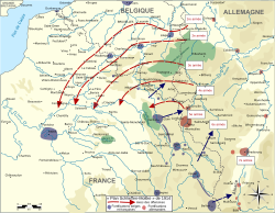 The location of the French and German armies about 1 September en route to the Marne River near Chateau-Thierry.