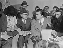 Welles at the press conference after "The War of the Worlds" broadcast (October 31, 1938)