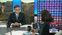 Speaker of the U.S. House Representatives Mike Johnson talks with C-SPAN host Mimi Gerges on Washington Journal.