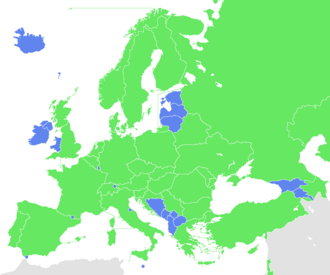 Map of UEFA associations whose teams have reached the group stage/league phase of the UEFA Champions League UEFA member association that has been represented in the group stage (League phase from 2024–25 onwards) UEFA member association that has not been represented in the group stage/league phase Not a UEFA member