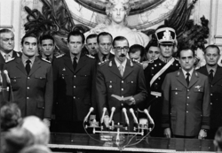 Lieutenant General Jorge Rafael Videla swearing the Oath as he becomes the president