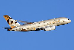 An Airbus A380 belonging to Etihad Airways, the second-largest airline in the UAE after Dubai-based Emirates