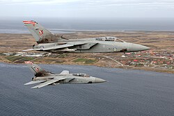 Two RAF Tornado F3 fighters flying over the Falkland Islands in 2007