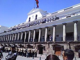 Carondelet Palace, Presidential Palace – with changing of the guards. The Historic Center of Quito, Ecuador, is one of the largest, least-altered and best-preserved historic centres in the Americas.[156] This centre was, together with the historic centre of Kraków in Poland, the first to be declared World Heritage Site by UNESCO on 18 September 1978.