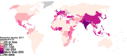 Map of population density by country, per square kilometer