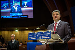 Poroshenko delivers a speech to the Council of Europe parliamentary assembly in Strasbourg, 26 June 2014.