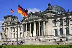 The German Unity Flag is a national memorial to German reunification that was raised on 3 October 1990. It flies in front of the Reichstag building in Berlin (seat of the German parliament).