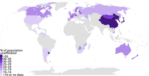 Nonreligious population by country, 2010[182]