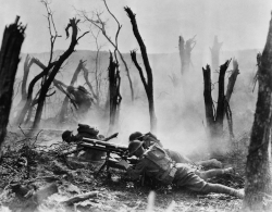 American soldiers firing on German entrenched positions during the Meuse-Argonne offensive, 1918