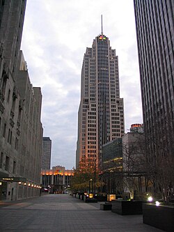 NBC Tower, where WMAQ moved in 1989. WSCR also broadcast here before moving to Two Prudential Plaza.