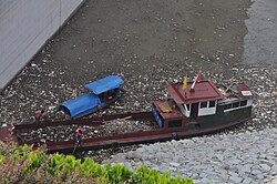 Collecting garbage at the dam's southeast corner
