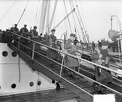 The 27th Canadian Infantry Brigade, created for service in West Germany disembarks in Rotterdam, 1951