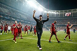 Klopp celebrating Liverpool's victory in the 2019 UEFA Super Cup