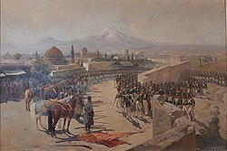 Franz Roubaud's 1893 painting of the Erivan Fortress siege in 1827 by the Russian forces under leadership of Ivan Paskevich during the Russo-Persian War (1826–1828)