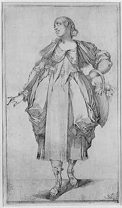 Etching by Jacques Bellange, Gardener with basket c. 1612