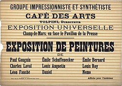 Poster of the 1889 Exhibition of Paintings by the Impressionist and Synthetist Group, at Café des Arts, known as The Volpini Exhibition, 1889