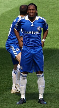Drogba with Chelsea prior to a Premier League game at Stamford Bridge in May 2008