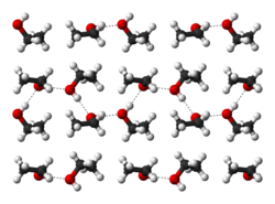 Hydrogen bonding in solid ethanol at −186 °C