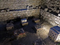 Remains of the hypocaust in the caldarium (hot room) of the Arab baths in Girona, Spain (late 12th-century)