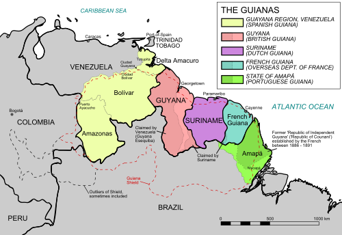 Political map of The Guianas