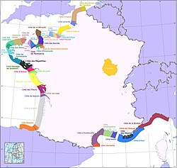 A map of the French coastline showing various resort areas