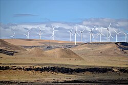 The Shepherds Flat Wind Farm is an 845 megawatt (MW) nameplate capacity, wind farm in the US state of Oregon. Each turbine is a nameplate 2 or 2.5 MW electricity generator.