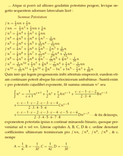 Jakob Bernoulli's Summae Potestatum, Ars Conjectandi, 1713