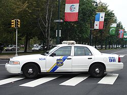 A Philadelphia police cruiser on Benjamin Franklin Parkway