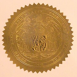 The reverse side of the Seal of Maryland embossed on a wafer (US)